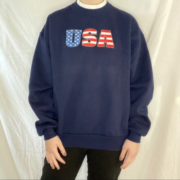 NWOT USA 3D Lettered Double Neckline Crewneck - Picture 4 of 8